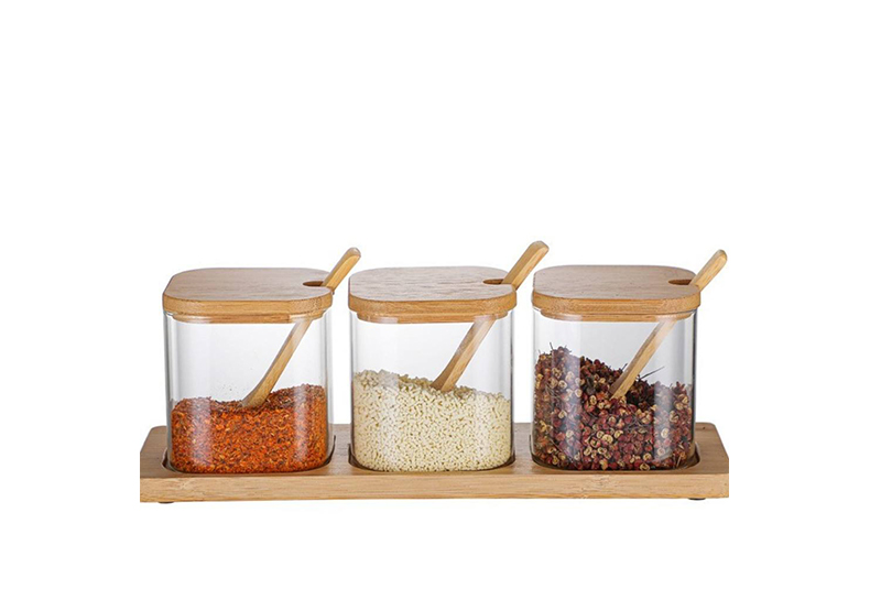 WISHOME 3 - Piece Square Seasoning Jar Set with Bamboo Wood Lid & Spoon Main Product Image