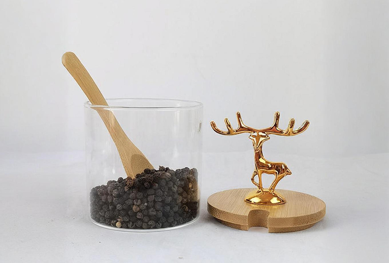 WISHOME 3 - Piece Round Seasoning Jar Set with Golden Deer Topper Main Product Image