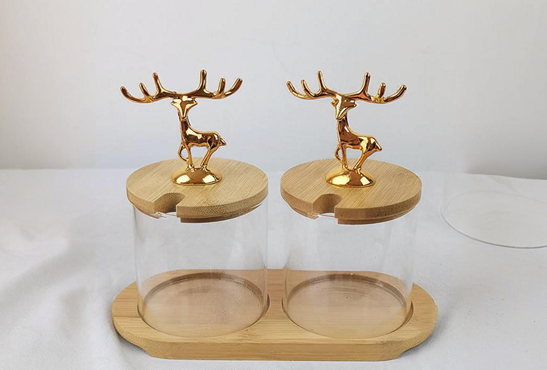 WISHOME 3 - Piece Round Seasoning Jar Set with Golden Deer Topper Main Product Image