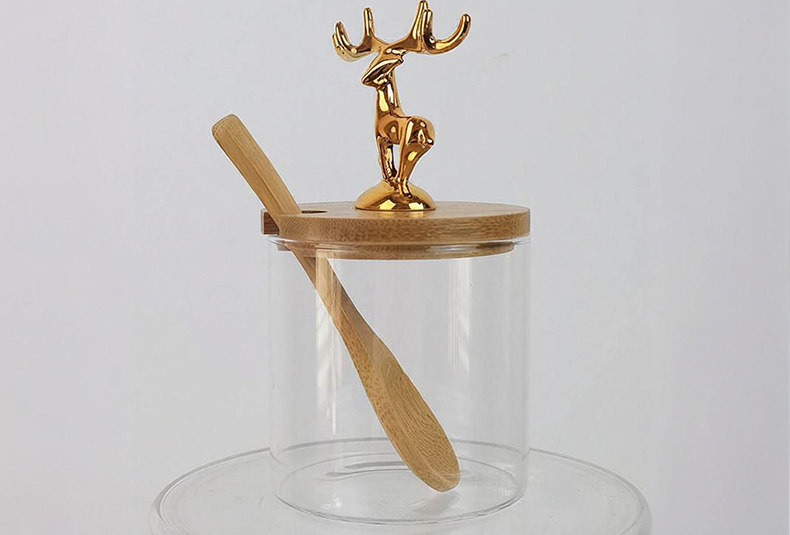 WISHOME 3 - Piece Round Seasoning Jar Set with Golden Deer Topper Main Product Image