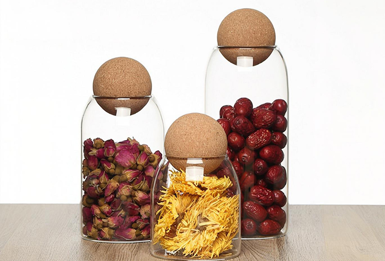 WISHOME 3 - Piece Borosilicate Glass Storage Jar Set with Cork Ball Lid Main Product Image