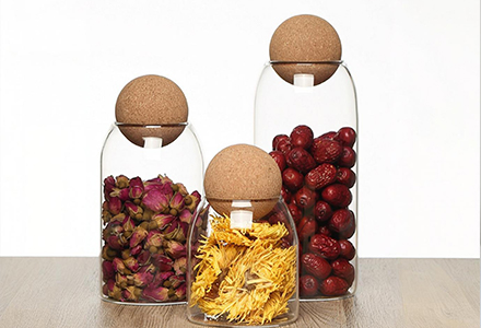 WISHOME 3 - Piece Borosilicate Glass Storage Jar Set with Cork Ball Lid Main Product Image