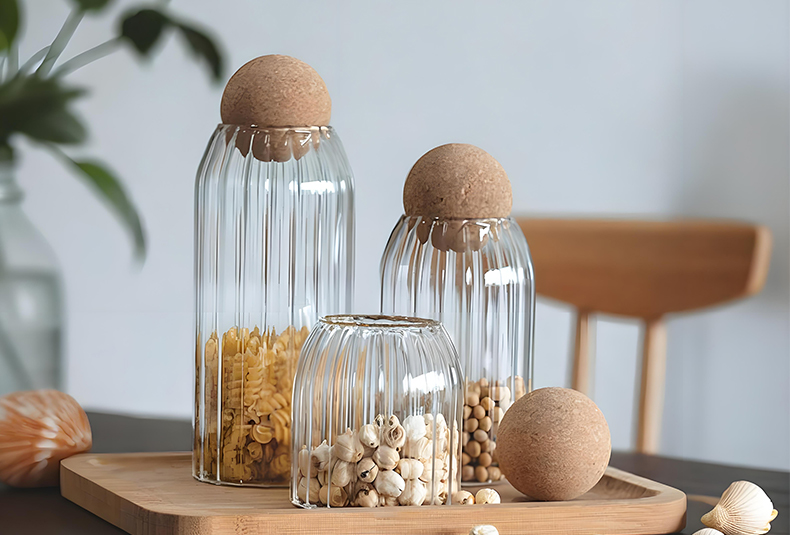 WISHOME 3 - Piece Striped Borosilicate Glass Storage Jar Set with Cork Ball Lid Main Product Image
