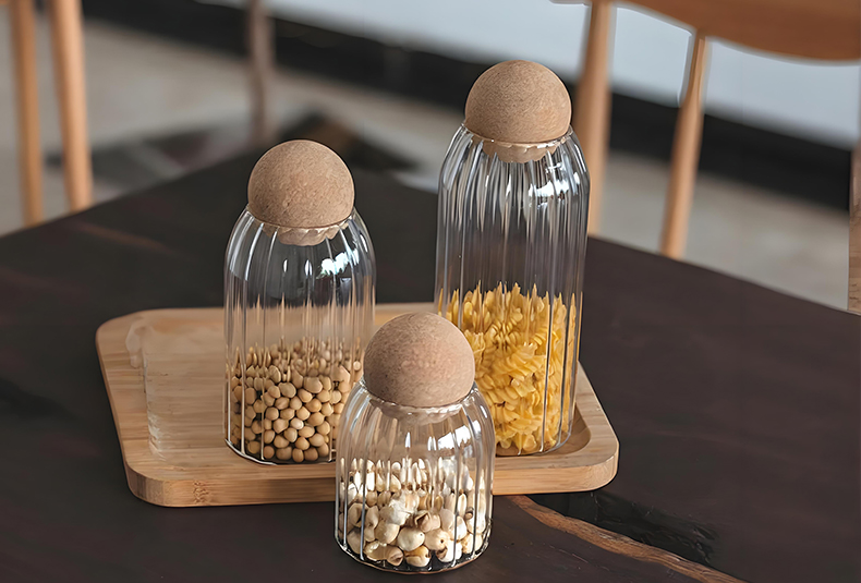 WISHOME 3 - Piece Striped Borosilicate Glass Storage Jar Set with Cork Ball Lid Main Product Image