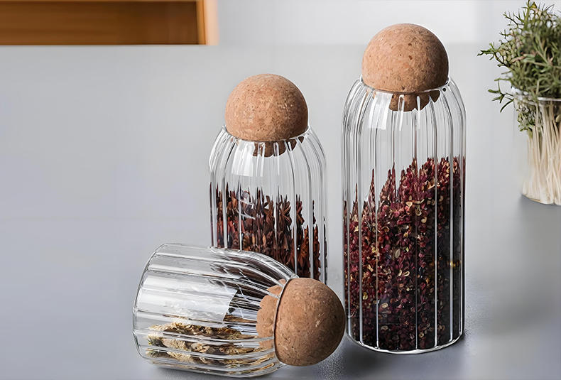 WISHOME 3 - Piece Striped Borosilicate Glass Storage Jar Set with Cork Ball Lid Main Product Image