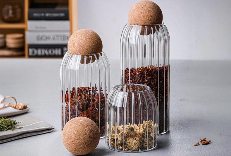 WISHOME 3 - Piece Striped Borosilicate Glass Storage Jar Set with Cork Ball Lid Main Product Image