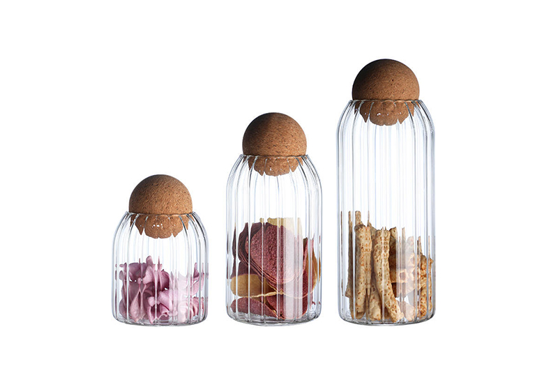 WISHOME 3 - Piece Striped Borosilicate Glass Storage Jar Set with Cork Ball Lid Main Product Image