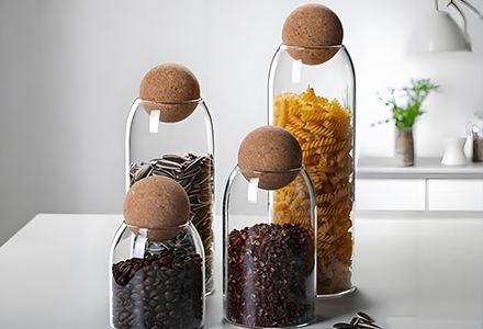 WISHOME 4 - Piece Smooth Borosilicate Glass Storage Jar Set with Cork Ball Lid Main Product Image