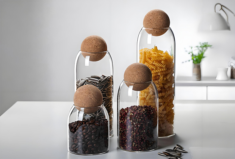 WISHOME 4 - Piece Smooth Borosilicate Glass Storage Jar Set with Cork Ball Lid Main Product Image