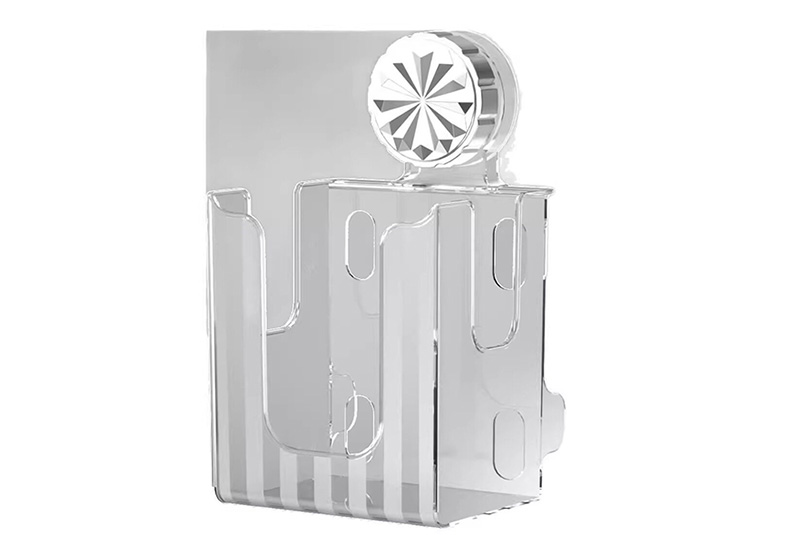Transparent PET suction cup tissue box holder mounted on wall, no-drill flip-top tissue storage for kitchen and bathroom