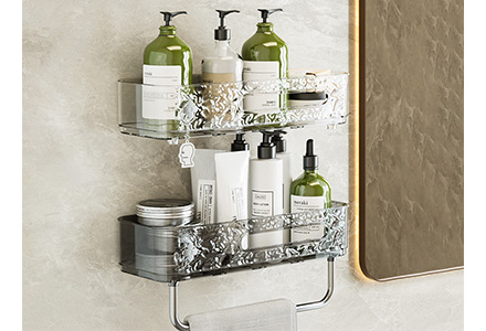 Foldable suction cup hook rack with 6 folding wall hooks, no-drill bathroom and kitchen storage with water ripple design