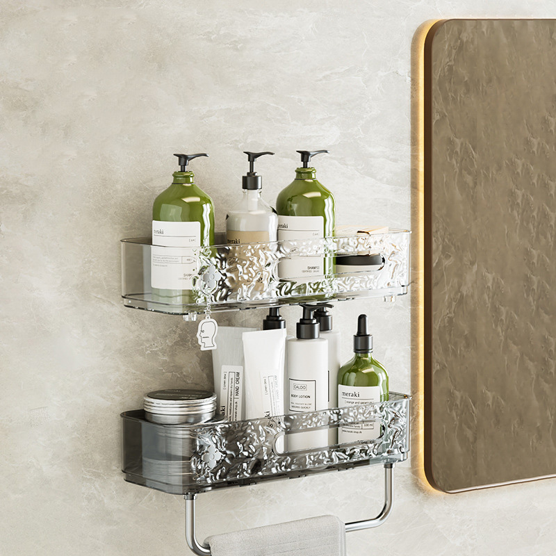 Foldable suction cup hook rack with 6 folding wall hooks, no-drill bathroom and kitchen storage with water ripple design