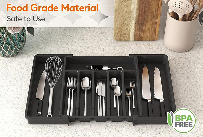 Compartmented PET cutlery tray showing slots for each utensil