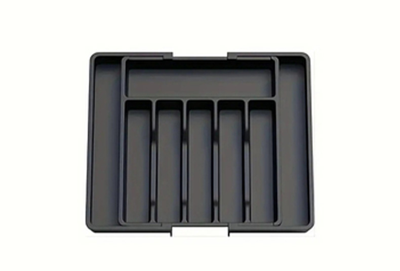 Compartmented PET cutlery tray showing slots for each utensil