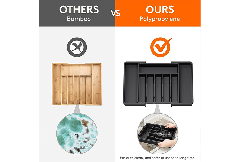 Compartmented PET cutlery tray showing slots for each utensil