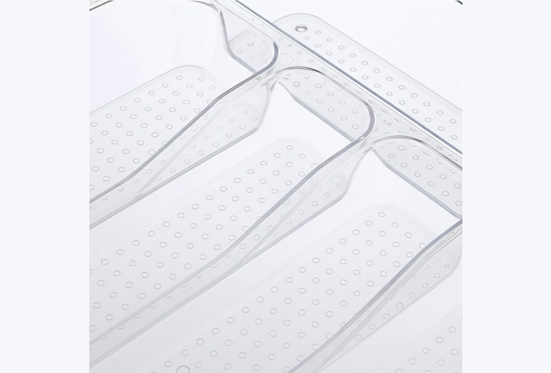 Compartmented PET cutlery tray showing slots for each utensil