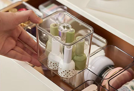 Transparent PET drawer storage box set with multiple sizes for home organization