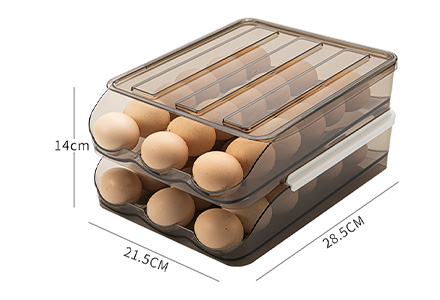 Stackable egg storage box with secure slots for fridge organization