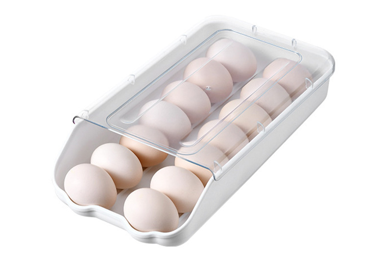 Stackable egg storage box with secure slots for fridge organization