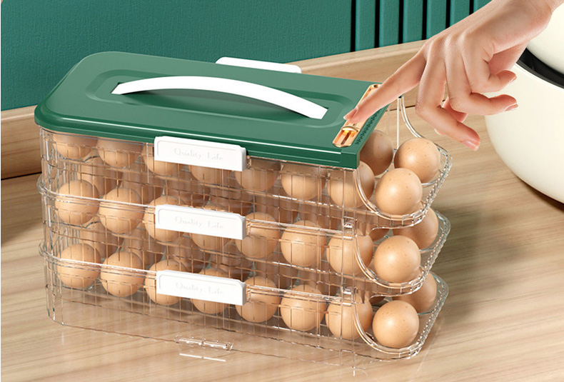 Stackable egg storage box with secure slots for fridge organization