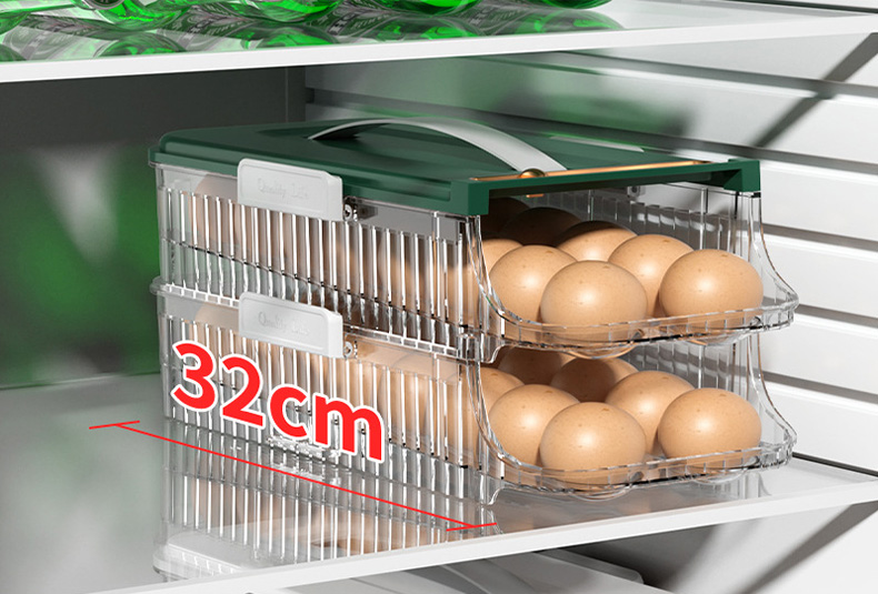 Stackable egg storage box with secure slots for fridge organization