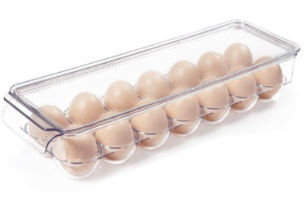 Stackable egg storage box with secure slots for fridge organization