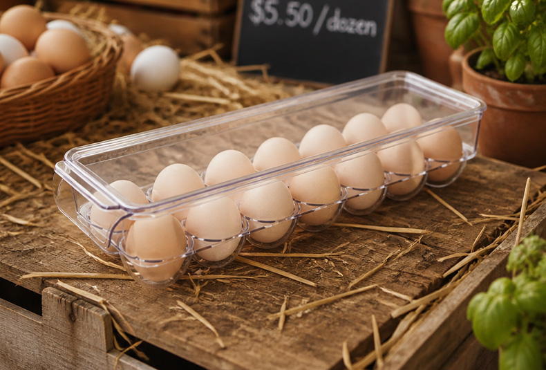 Stackable egg storage box with secure slots for fridge organization