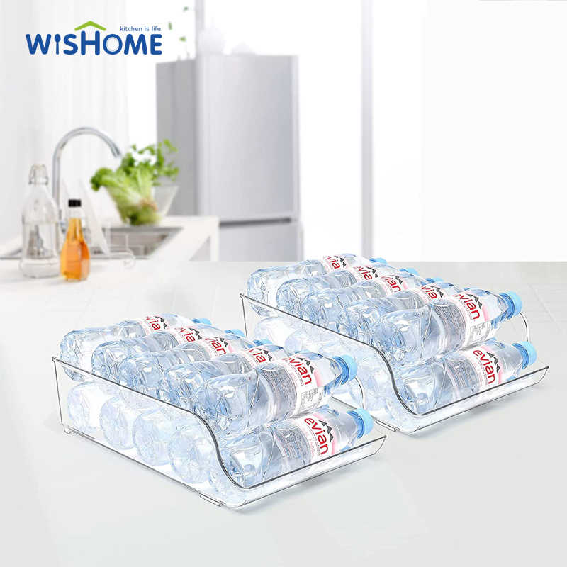 Set of 2 Plastic Fridge Water Bottle Storage Dispenser Pop Soda Can and Drink Holder BPA-Free Refrigerator Organizer Bins