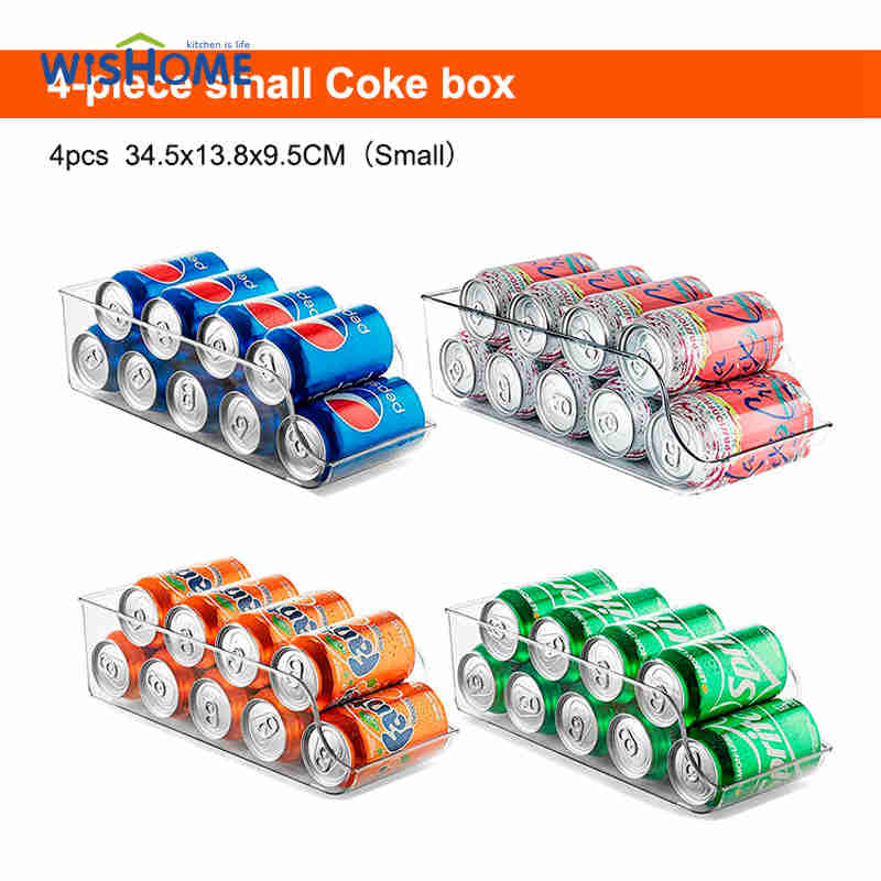 Pack of 4 Beverage Storage Box Rectangular Transparent Storage Basket Refrigerator Can Coke Beer Storage Container