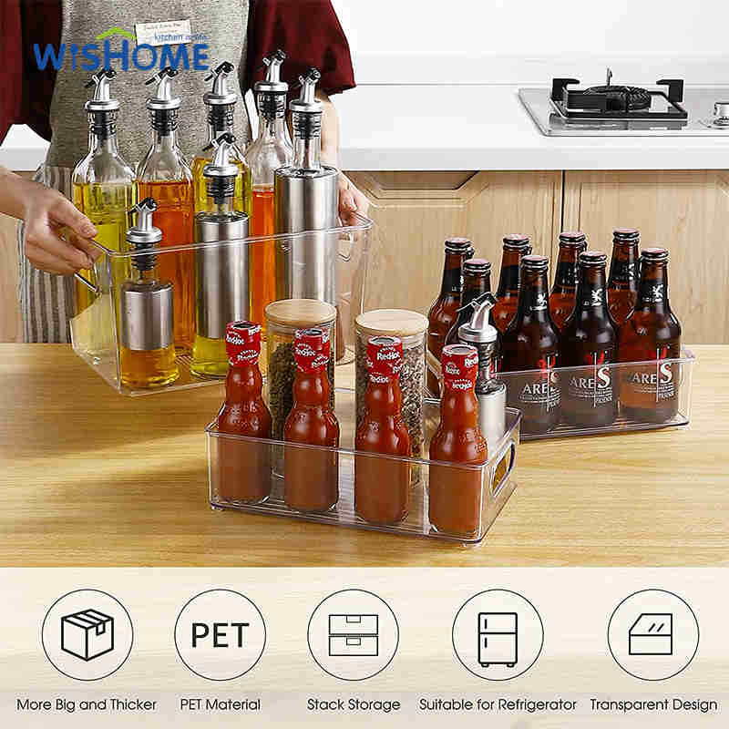 Clear Set Of 6 Stackable Plastic Freezer Organizer Bins for Fridge