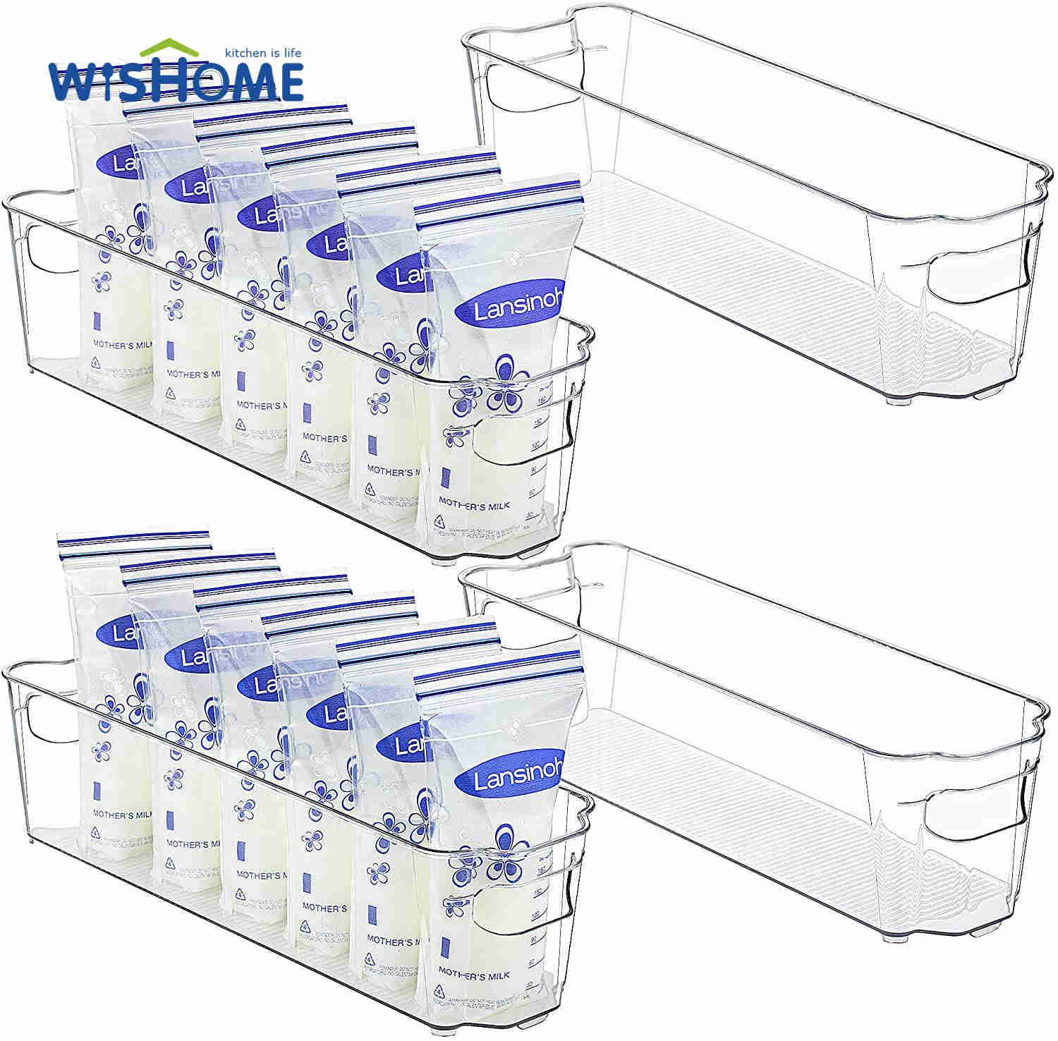Stackable Plastic Food Storage Bins Refrigerator Organizer with Handles Clear Plastic BPA Free Food Storage Rack