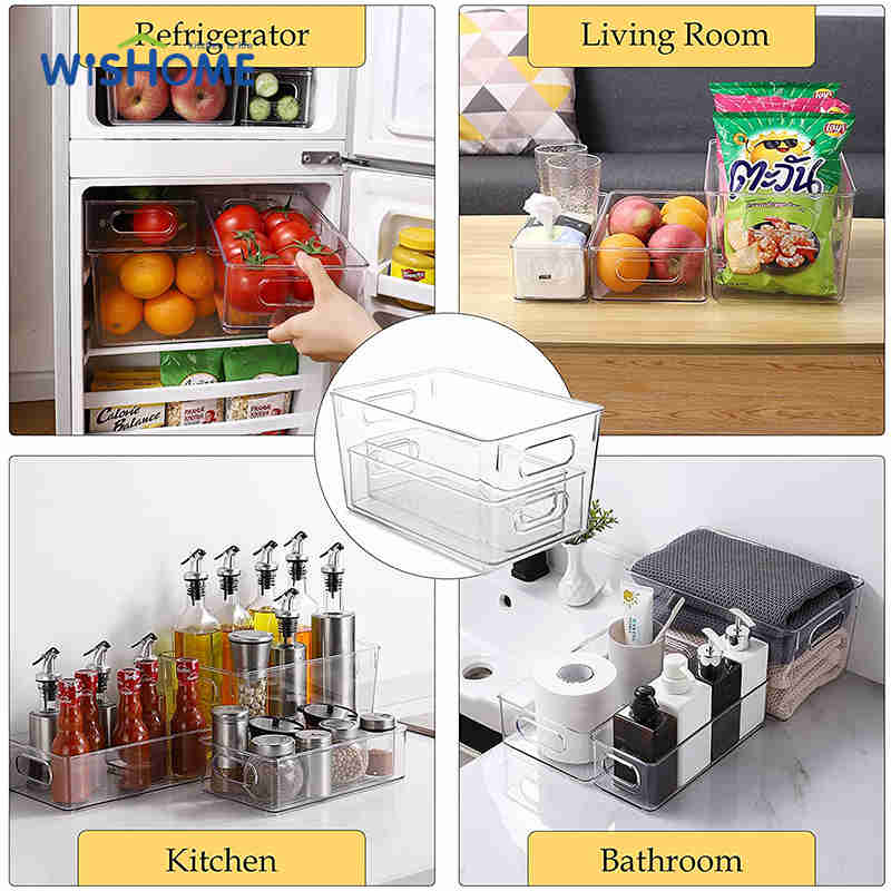 Clear Set Of 6 Stackable Plastic Freezer Organizer Bins for Fridge
