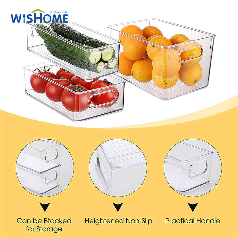 Clear Set Of 6 Stackable Plastic Freezer Organizer Bins for Fridge