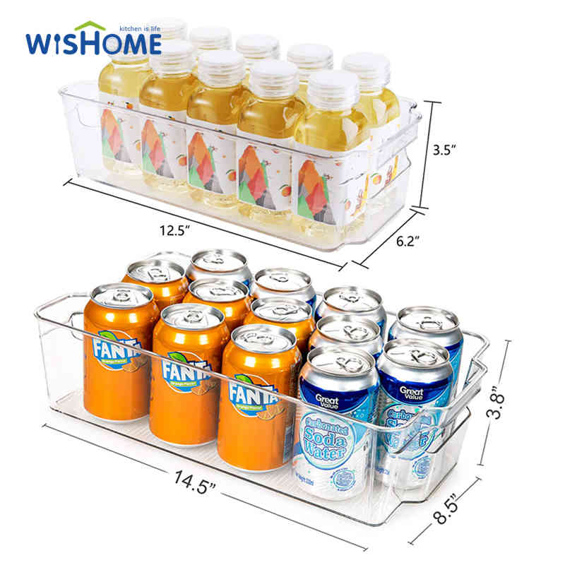 Small/Large Sizes Refrigerator Storage Bin Set Container Organizer Pet Food Sorting Box Transparent Rectangle with Handle