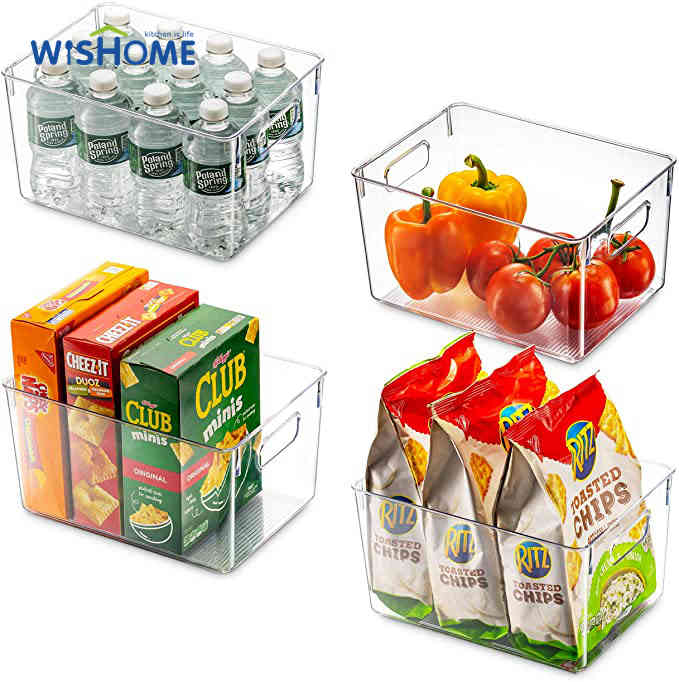 Large Size Refrigerator Organizer Bins Stackable Freezer Organizer Clear Refrigerator Organizer PET Fridge Bins Food Storage Box