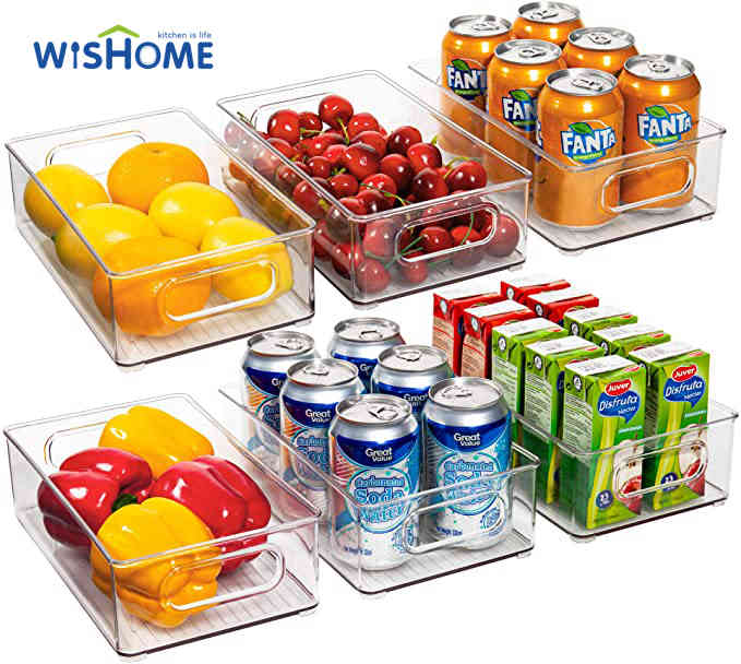 Mid-size Refrigerator Organizer Bins for Kitchen and Cabinet Storage Stackable Food Bins with Handles Food Storage Box