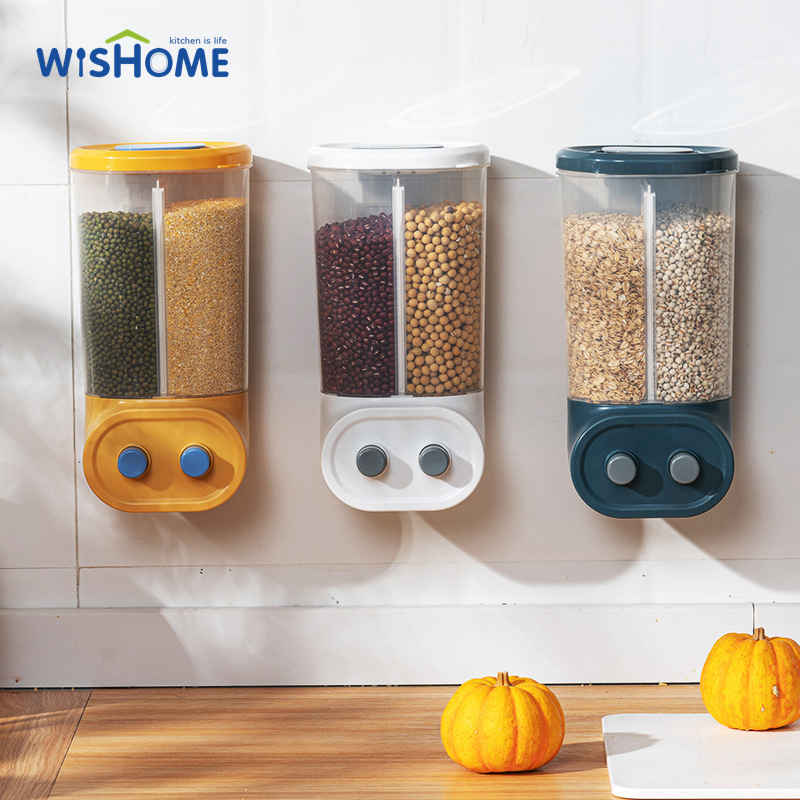Wall-Mounted Grain Dispenser Dry Food Dispensers Large Airtight Food Storage Containers PP Kitchen Rice Dispenser