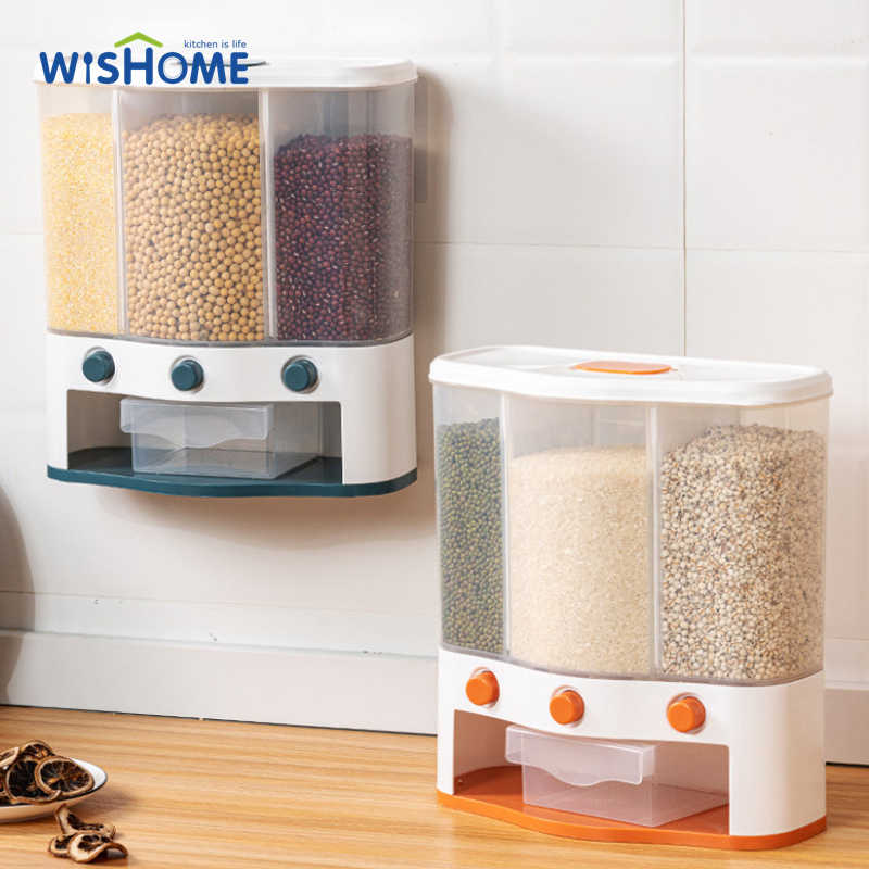 Household Plastic Dry Food Storage Box Automatic Cereal Dispenser Large Rice Container with Lid and Measuring Cup