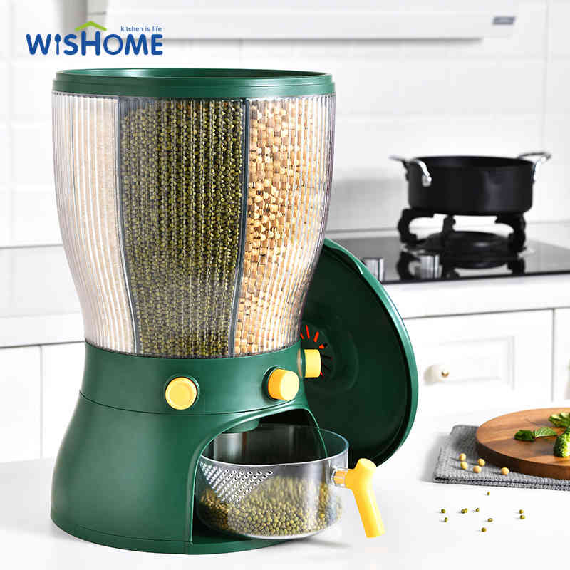 Grains Rice Bucket Rice Storage Tank Rotary 4-Grid Rice Storage Dry Food Dispenser Food Storage Box Cereal Dispenser