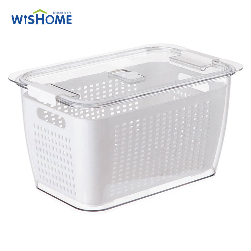 Multifunctional Kitchen Factory Direct Sale Kitchen Refrigerator Food Vegetable Sealed Drain Basket Plastic Storage Boxes