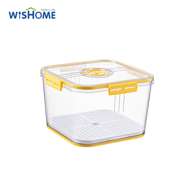New Design Square Timing Storage Box Transparent Drain Food Storage Container Refrigerator Storage Box with Airtight Lid
