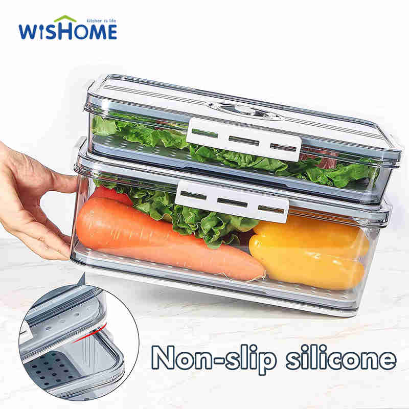 PET Material Fridge Organizer Dumpling Food Storage Container Refrigerator Storage Box with Time Setting Lid