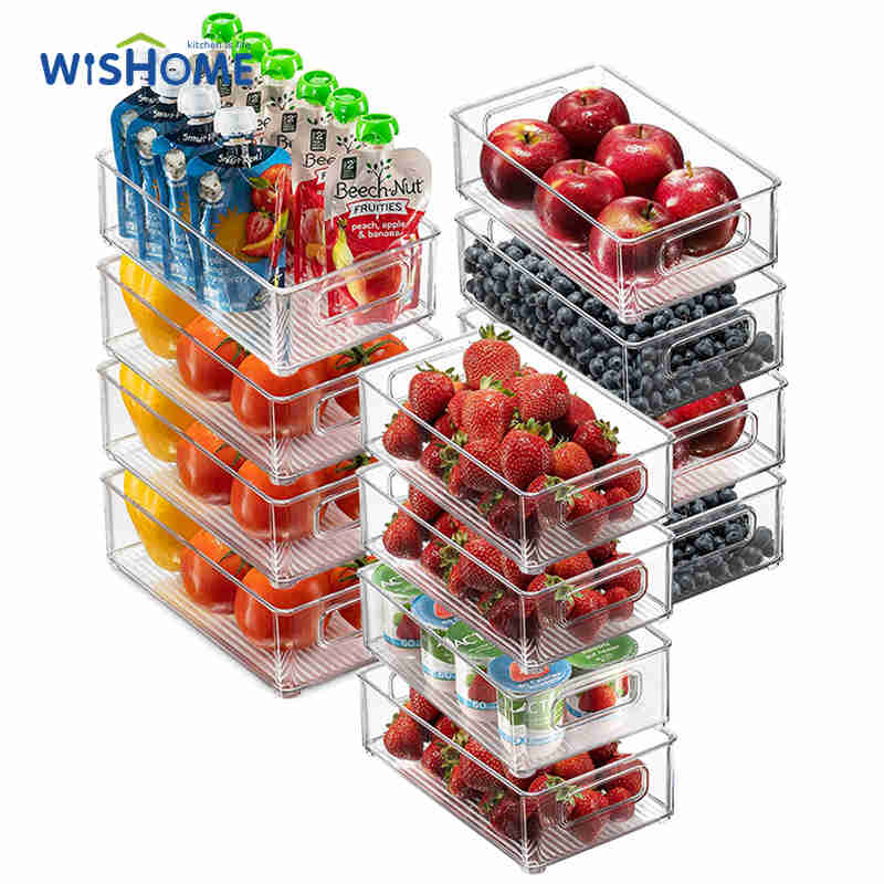 Set of 12 High Quality Clear PET Refrigerator Storage Box Stackable Fridge Organizers for Kitchen Cabinets Storage
