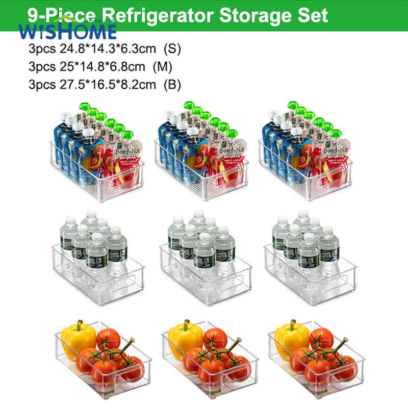 Set of 9 Mixed Size Save Space Refrigerator Storage Set Food Storage Container Kitchen Organizer Bins Easy to Clean