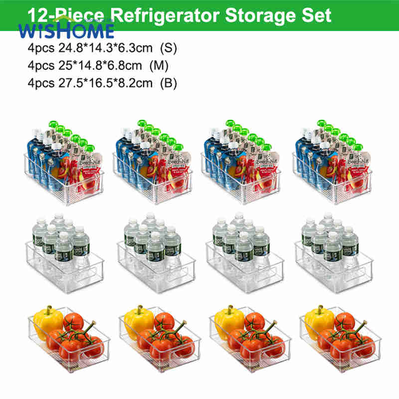Set of 12 High Quality Clear PET Refrigerator Storage Box Stackable Fridge Organizers for Kitchen Cabinets Storage