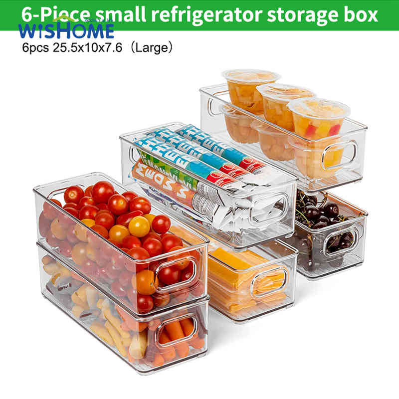 Set of 6 Small Size Refrigerator Food Storage Fridge Organizer Bins Fridge with Removable Drain Fridge Organizer Bins