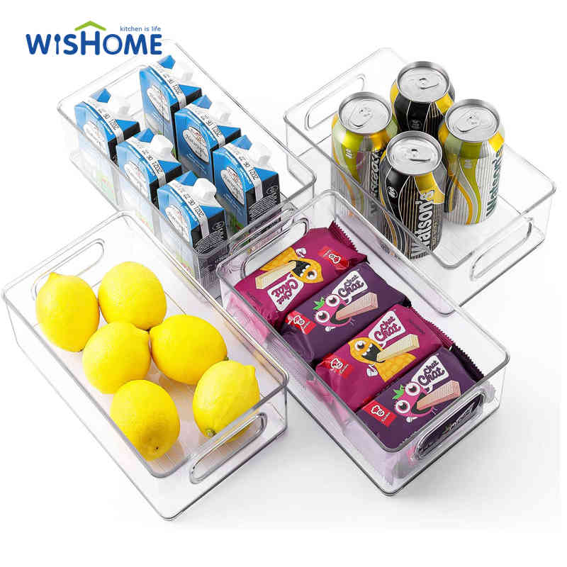 Transparent Pack of 4 Stackable Food Storage Box Household Refrigerator Organizer Bins Multifunctional Food Storage Container