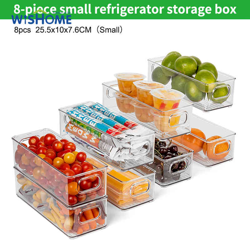 Set of 8 Small Size Refrigerator Food Storage Fridge Organizer Bins Fridge with Removable Drain Fridge Organizer Bins