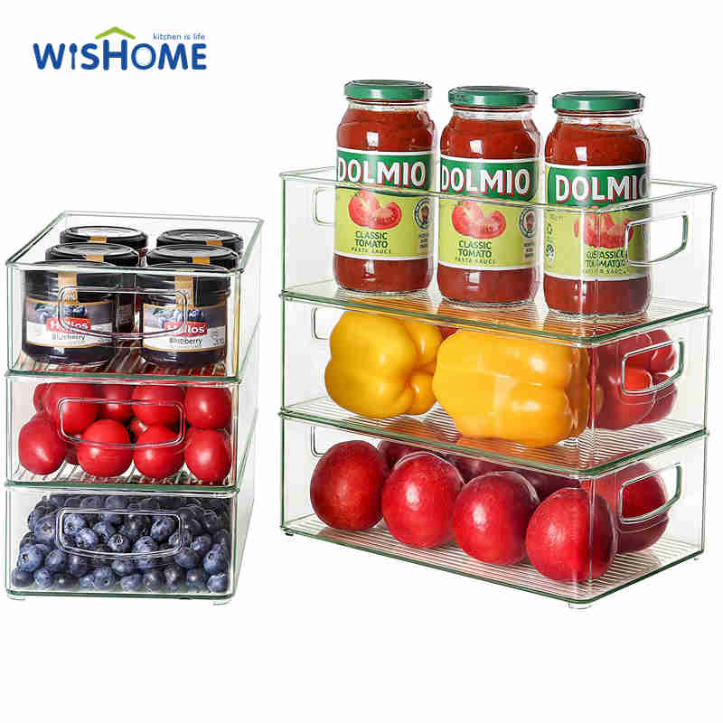 Wholesale Pack of 6 Mixed Size Refrigerator Organizer Bins Stackable Plastic Fridge Organizers Food Storage Box