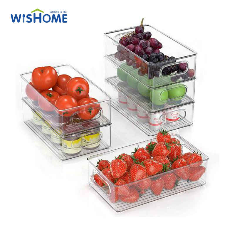 Amazon Hot Sale Pack of 6 Refrigerator Food Storage Container Kitchen Organizer Bins Fridge Storage Bins with Handles